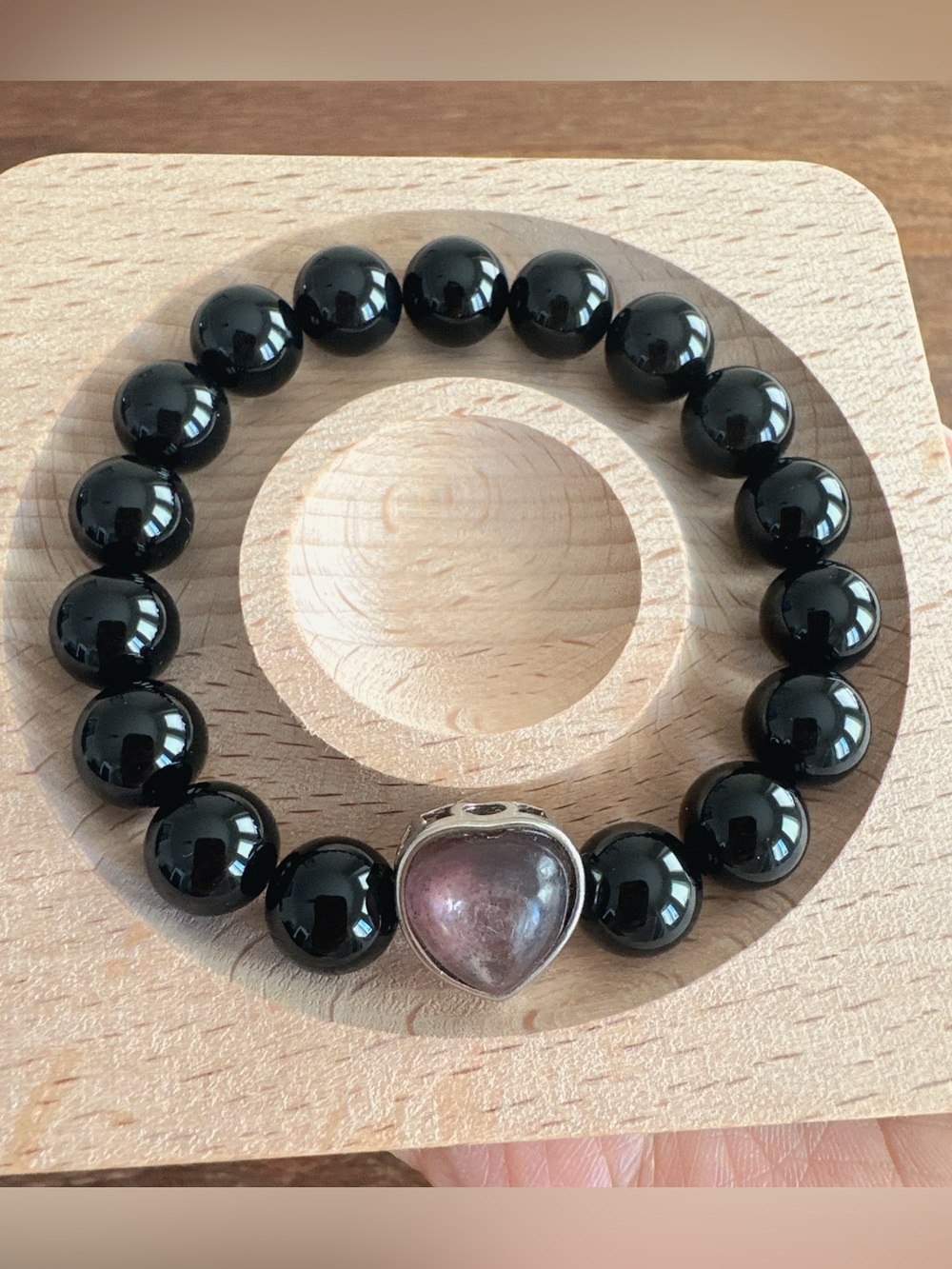 Vintage Heart Bracelet Handmade Natural Black Onyx 10mm Beaded Aesthetic Gift